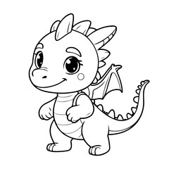 Vector illustration of a cute Dragon drawing for toddlers colouring page