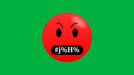 red Angry swearing emoji isolated on green screen. Emoticon with swear words and very angry expression.