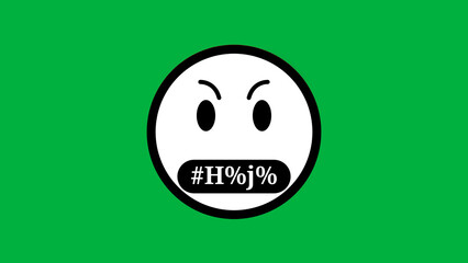 obscene language emoji in black and white colour isolated on green screen. very angry and swearing word illustration.