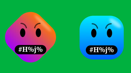 swearing word emojis in pink and blue colour on green screen. obscene language emoji illustration.