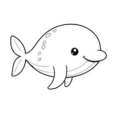 Cute vector illustration Whale drawing for colouring page