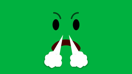 very angry expression with nose steam isolated on green screen.