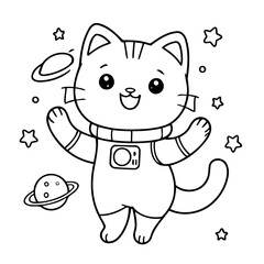 Vector illustration of a cute Cat drawing for kids colouring page