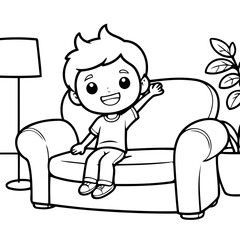 Cute vector illustration Boy doodle colouring activity for kids
