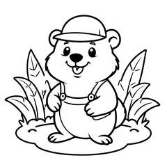 Simple vector illustration of Beaver drawing for toddlers colouring page