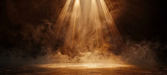 Fototapeta premium Golden Light Spotlight on Dark Stage