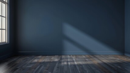 Minimalistic background of floor and blue wall of room. Minimalist design.