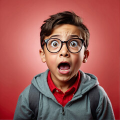 a boy with a funny face and glasses on his face.