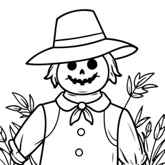 Cute vector illustration Scarecrow drawing for colouring page