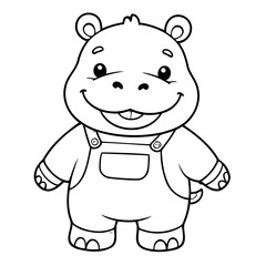 Vector illustration of a cute Hippo drawing for kids page