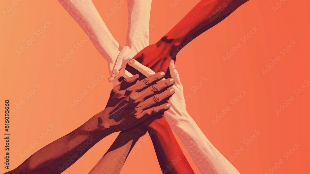 Poster A group of individuals holding hands in unity. Perfect for teamwork concepts