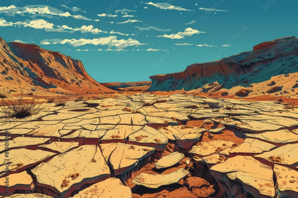 Aufkleber a painting of a serene desert landscape with a beautiful sky background. suitable for various nature
