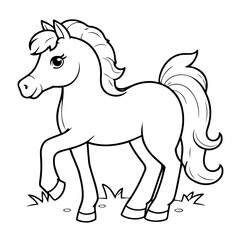 Vector illustration of a cute horse drawing colouring activity