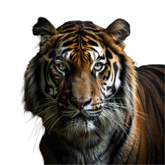 Fototapeta premium A close-up view of a Bengal tiger standing in front of a plain Png background, a bengal tiger isolated on transparent background