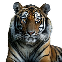 Obraz premium A Bengal tiger sitting calmly in front of a plain Png background, a bengal tiger isolated on transparent background