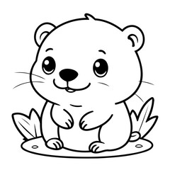 Simple vector illustration of beaver hand drawn for kids page