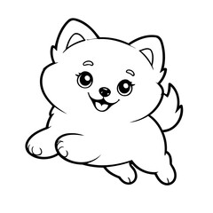 Naklejka premium Vector illustration of a cute Pomeranian doodle for toddlers colouring page