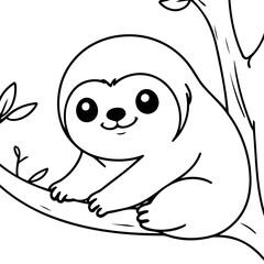 Simple vector illustration of Sloth drawing for kids colouring page