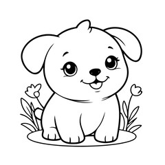 Vector illustration of a cute Puppy drawing for toddlers colouring page