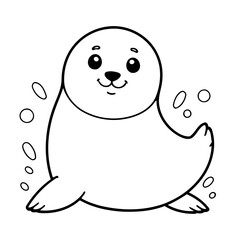 Simple vector illustration of Seal drawing for toddlers colouring page