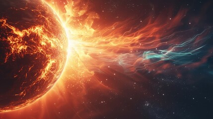 Obraz premium A planet is on fire and is surrounded by a bright orange and red background