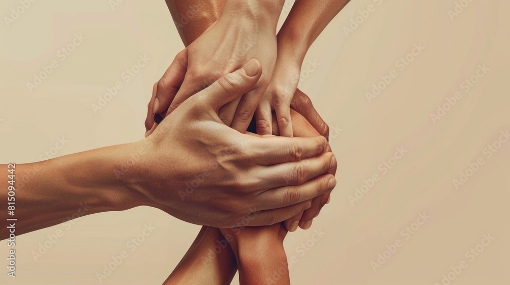Poster People joining hands in unity. Suitable for teamwork concepts