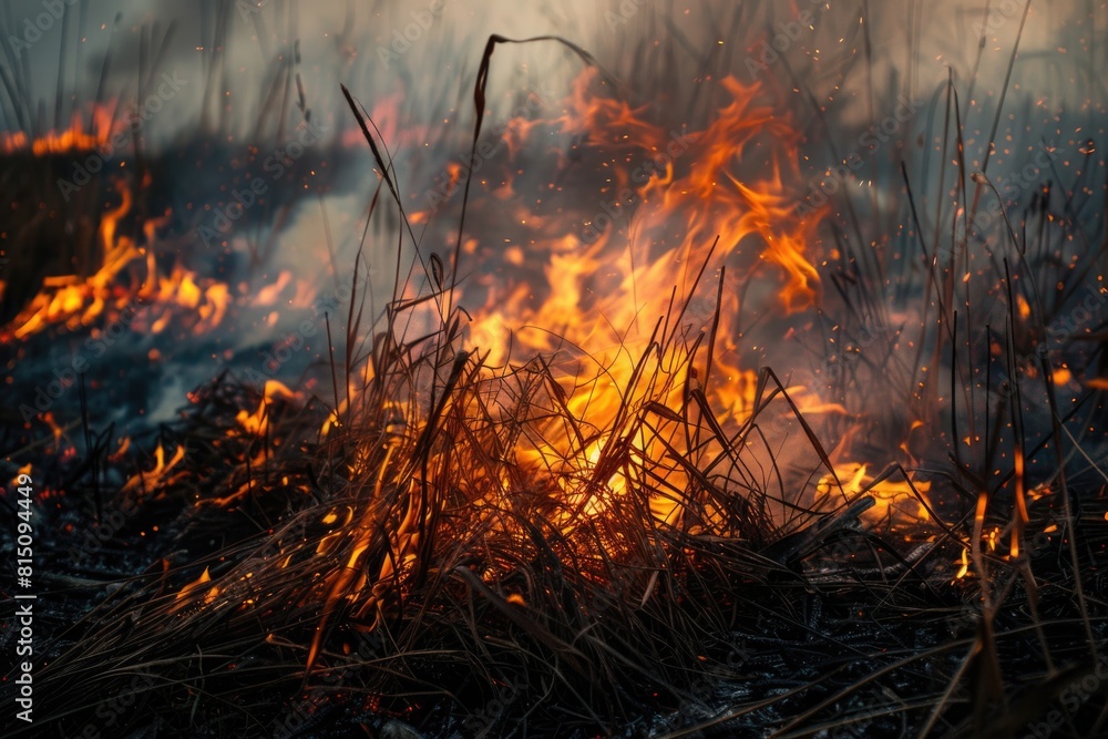 Aufkleber a blazing fire in the middle of a field. suitable for various concepts and designs