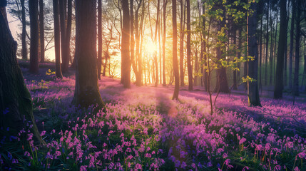 Sunlight Filtering Through a Forest of Purple Flowers