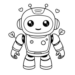Vector illustration of a cute Robot drawing for colouring page