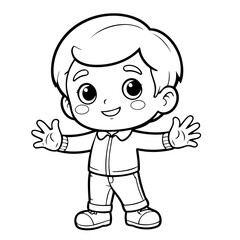 Vector illustration of a cute Boy drawing for colouring page