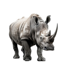 Obraz premium A black rhinoceros standing motionless on a Png background, a black rhinoceros isolated on transparent background