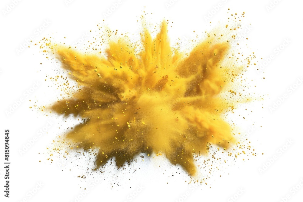 Poster A vibrant yellow explosion of powder on a clean white background. Perfect for adding a pop of color to your design projects