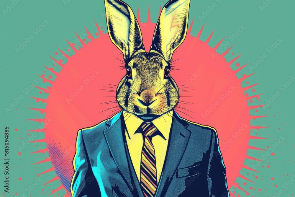 Poster a rabbit dressed in a suit and tie. suitable for business concepts