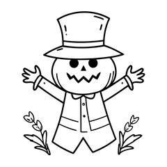 Vector illustration of a cute Scarecrow doodle for toddlers colouring page