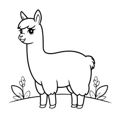 Vector illustration of a cute llama drawing for kids colouring page