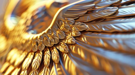 Close up of a golden angel wing, suitable for various design projects