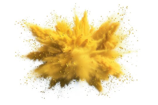 A vibrant yellow explosion of powder on a clean white background. Perfect for adding a pop of color to your design projects