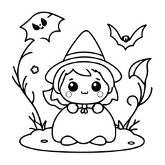 Simple vector illustration of halloween hand drawn for kids page
