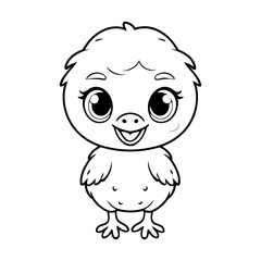 Vector illustration of a cute Ostrich drawing for toddlers colouring page