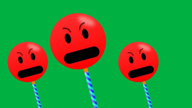 swinging emoji stick isolated on green screen with swearing word