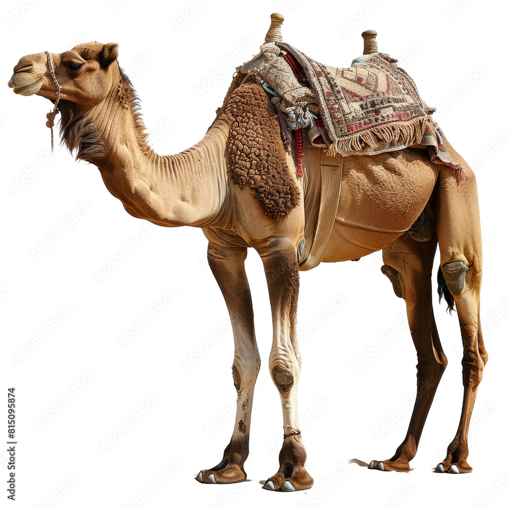 Poster a camel standing on a plain png background, a camel isolated on transparent background