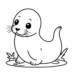 Vector illustration of a cute Seal drawing for kids colouring activity