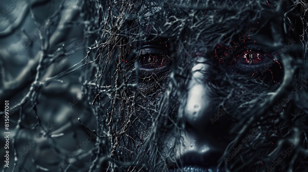Poster close up of a person's face with a tree in the background. suitable for nature or environmental them