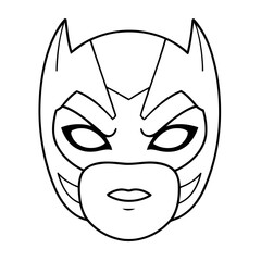 Vector illustration of a cute superhero doodle for kids colouring page