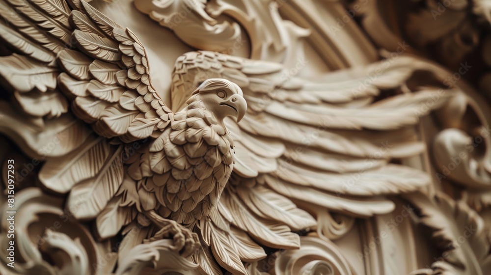 Poster detailed close up of a carved bird, suitable for various design projects