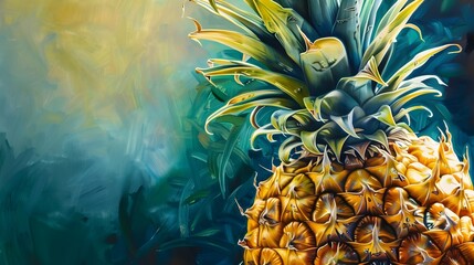 a vivid pineapple set against a dynamic, abstract tropical background