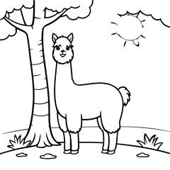 Simple vector illustration of Llama drawing for kids page