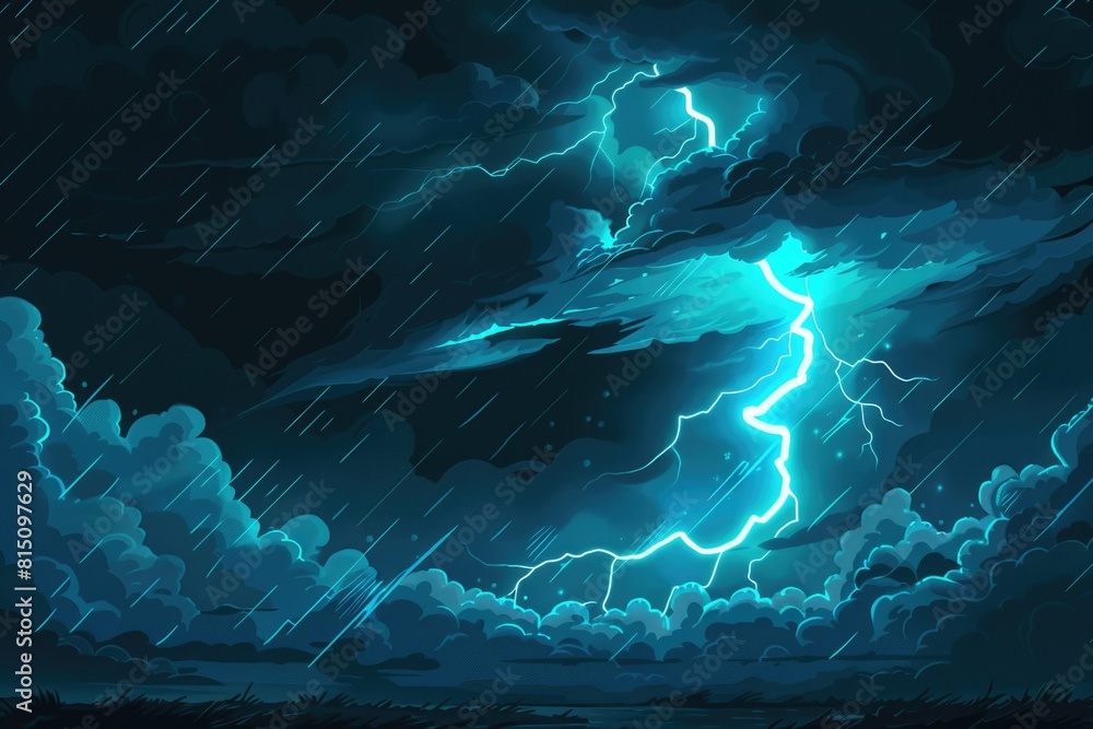 Poster a striking image of a lightning bolt in a dark sky. perfect for illustrating power and nature's forc