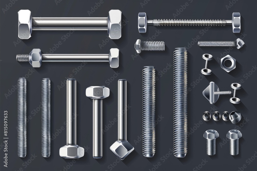 Aufkleber various screws and nuts neatly arranged on a table, suitable for diy projects