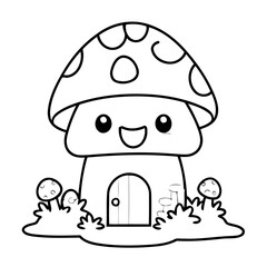 Vector illustration of a cute MushroomHouse drawing colouring activity